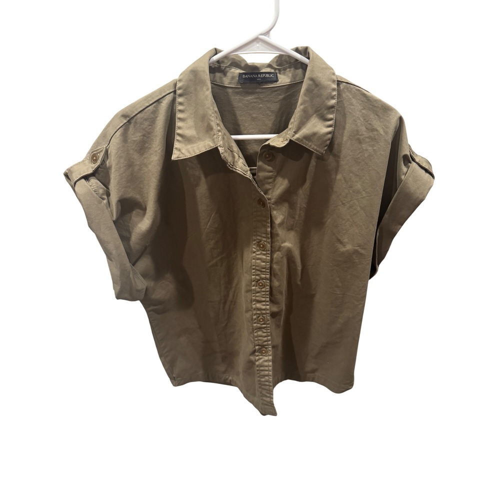 Banana Republic Womens S P Olive Green Short Sleeve Button Down Utility Shirt
